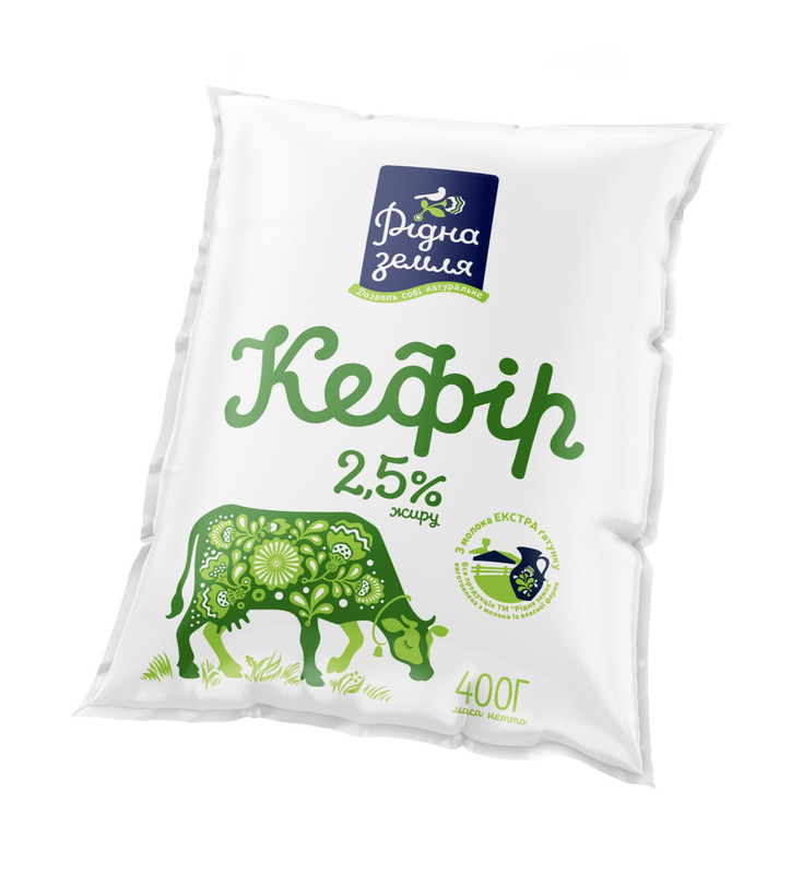 Кефір РІДНА ЗЕМЛЯ 2,5%, 400г , плівка поліетиленова